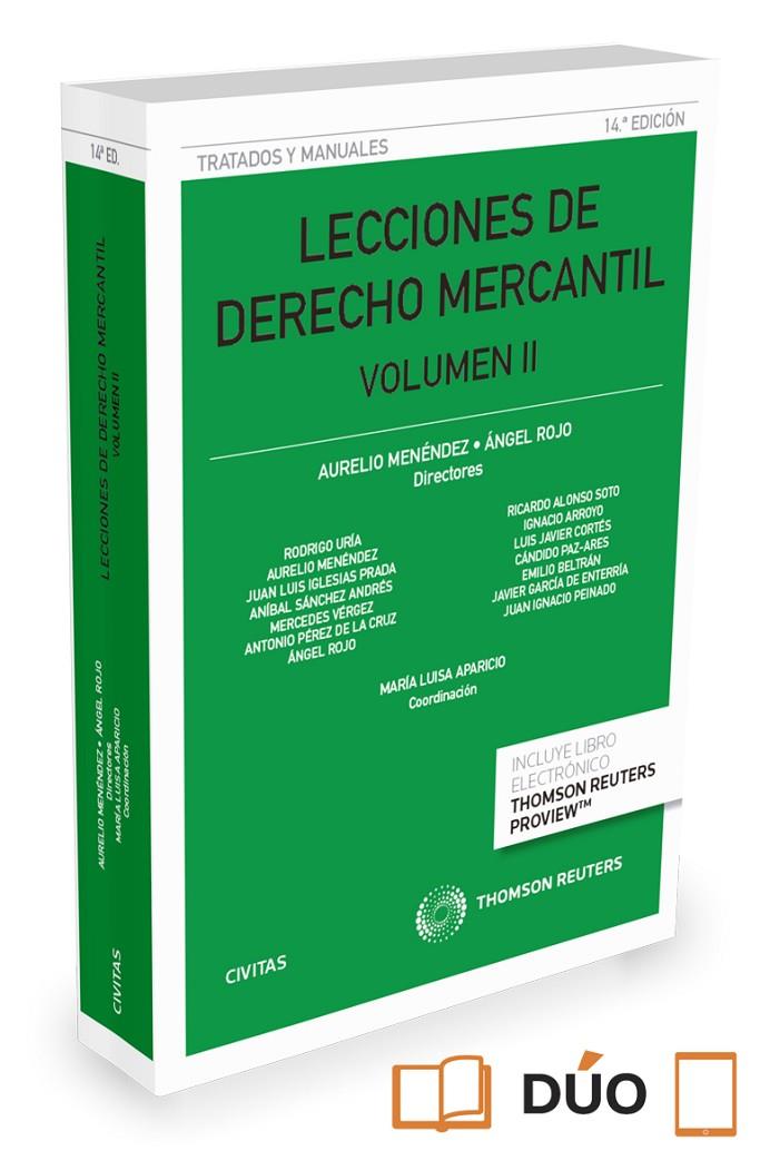 LECCIONES DE DERECHO MERCANTIL II (DUO) 2016 | 9788490998243 | MENENDEZ, AURELIO / ROJO, ANGEL | Galatea Llibres | Llibreria online de Reus, Tarragona | Comprar llibres en català i castellà online