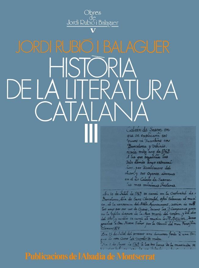 HISTÒRIA DE LA LITERATURA CATALANA, III | 9788472028296 | RUBIÓ I BALAGUER, JORDI | Galatea Llibres | Llibreria online de Reus, Tarragona | Comprar llibres en català i castellà online