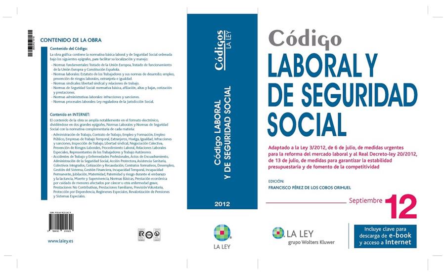 CÓDIGO LABORAL Y DE SEGURIDAD SOCIAL 2012 | 9788490200629 | Galatea Llibres | Llibreria online de Reus, Tarragona | Comprar llibres en català i castellà online