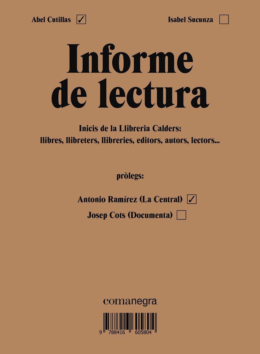 INFORME DE LECTURA | 9788416605804 | CUTILLAS ALBERICH, ABEL/SUCUNZA ALFONSO, ISABEL | Galatea Llibres | Librería online de Reus, Tarragona | Comprar libros en catalán y castellano online