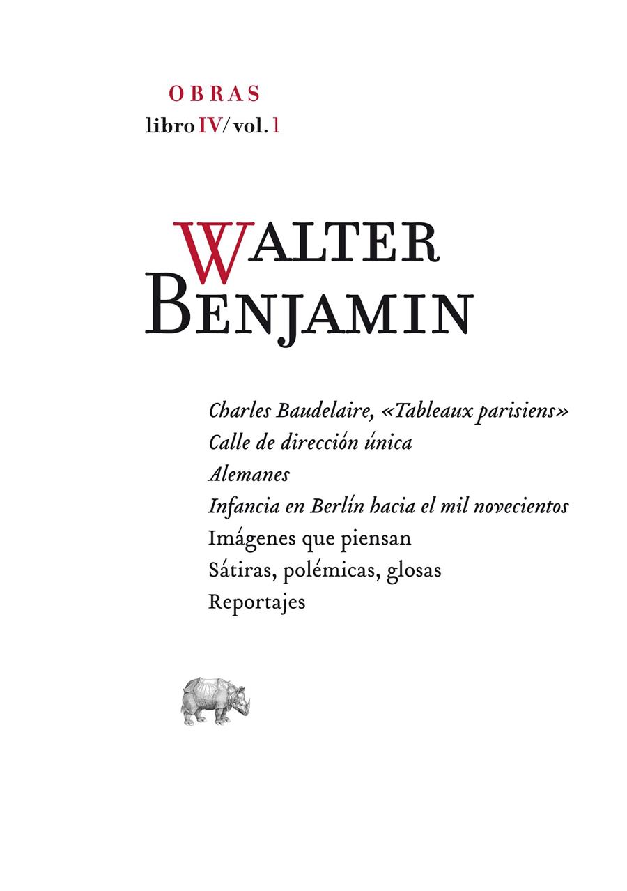 OBRAS LIBRO IV VOL. 1 | 9788496775770 | BENJAMIN, WALTER | Galatea Llibres | Llibreria online de Reus, Tarragona | Comprar llibres en català i castellà online