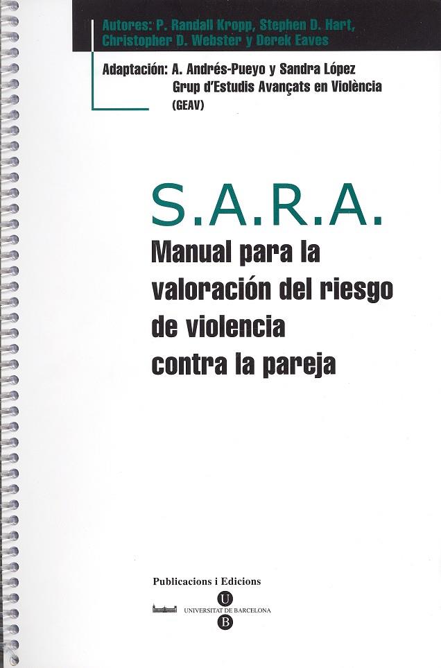 S.A.R.A. MANUAL PARA LA VALORACION DEL RIESGO DE VIOLENCIA CONTRA LA PAREJA (CUADERNO+CUESTIONARIO) | 9788447529711 | VVAA | Galatea Llibres | Llibreria online de Reus, Tarragona | Comprar llibres en català i castellà online