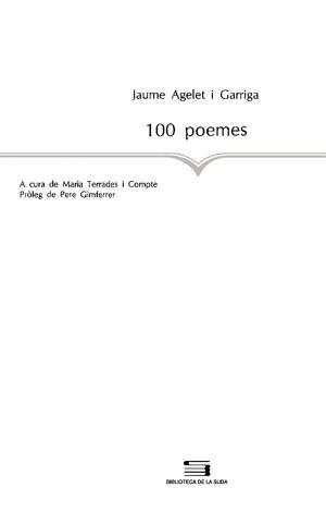 100 POEMES | 9788479351557 | AGELET I GARRIGA, JAUME | Galatea Llibres | Librería online de Reus, Tarragona | Comprar libros en catalán y castellano online