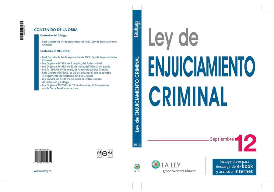 LEY DE ENJUICIAMIENTO CRIMINAL 2012 | 9788490200674 | Galatea Llibres | Librería online de Reus, Tarragona | Comprar libros en catalán y castellano online