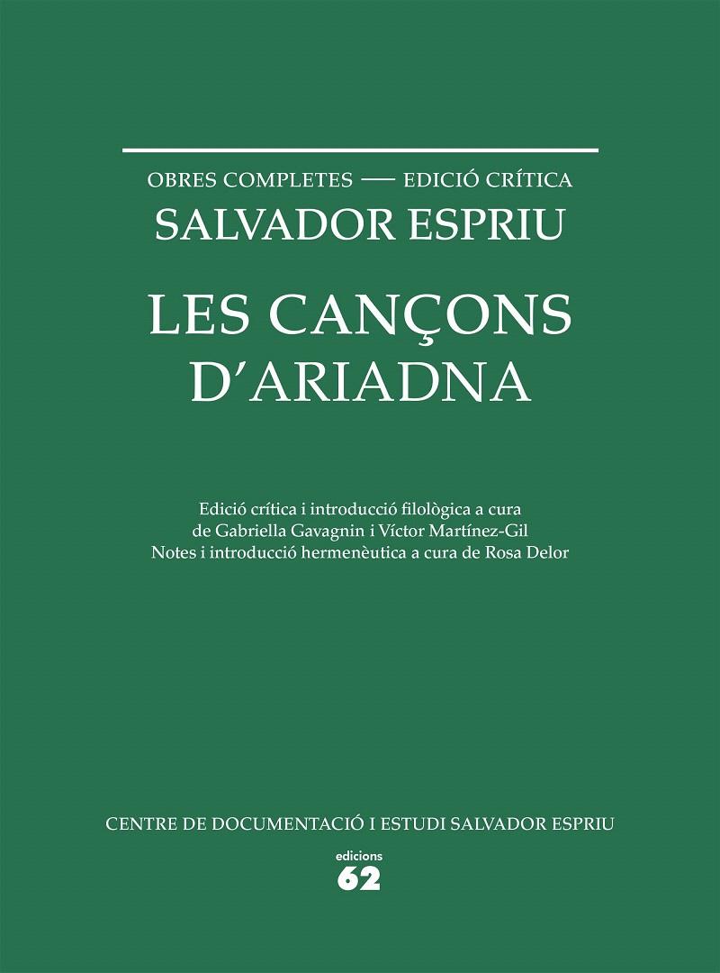 LES CANÇONS D'ARIADNA | 9788429773330 | ESPRIU, SALVADOR | Galatea Llibres | Librería online de Reus, Tarragona | Comprar libros en catalán y castellano online