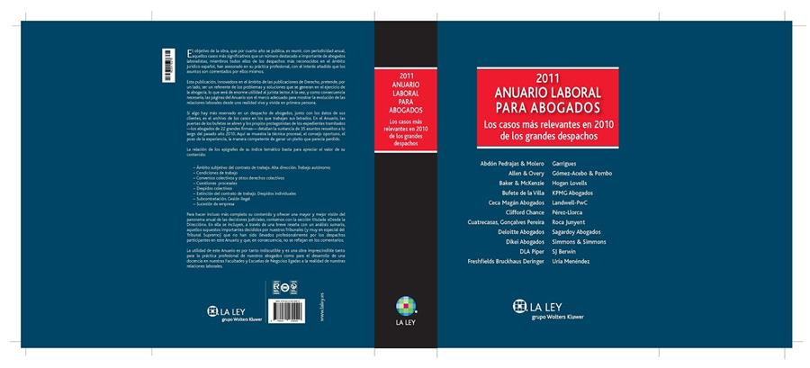 ANUARIO LABORAL PARA ABOGADOS 2011 | 9788481269000 | DEL REY GUANTER, SALVADOR/Y OTROS | Galatea Llibres | Llibreria online de Reus, Tarragona | Comprar llibres en català i castellà online